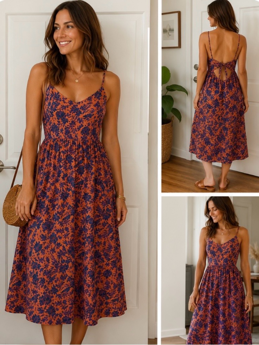 Universal Thread Pink and Purple Floral-Print Spaghetti Strap Dress